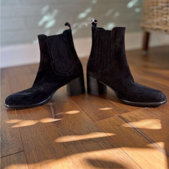 New Triver Flight Idylle Chaussures Black Suede Heeled Ankle Bootie - Picture 4 of 9